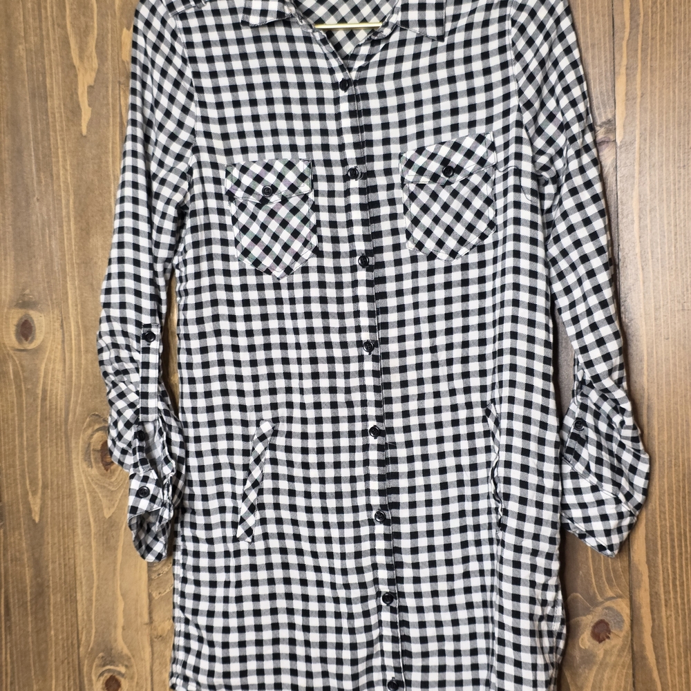 Love Tree Black and White Plaid Long Sleeve Dress